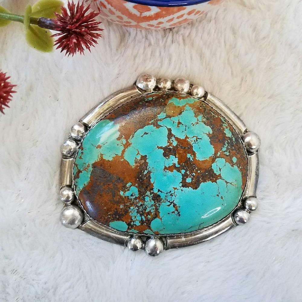 Turquoise and Brown Stone Western Belt Buckle - Men’s Accessory